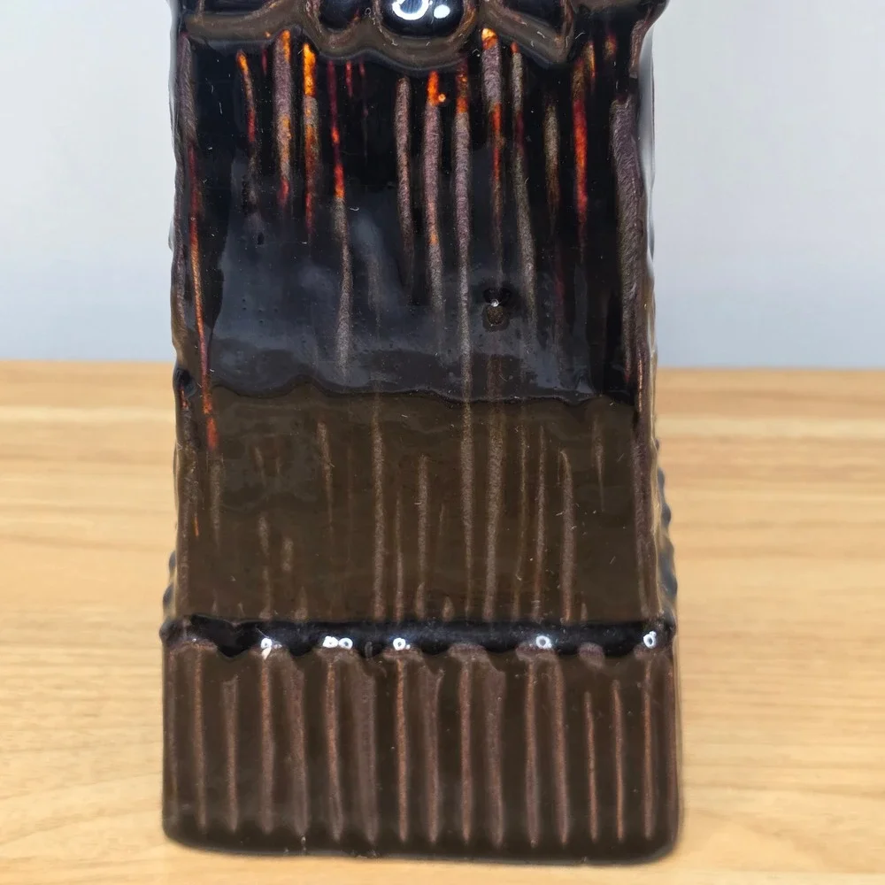 Ceramic Pillar Candle‎ Holder 11in Metallic Dark Brown Embossed Floral Tapered